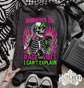 Running on Rage and Vibes Shirt, Funny skeleton shirt, Coffee skeleton, Spooky skeleton coffee rage shirt, Sarcastic shirt