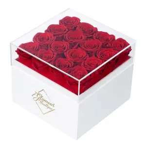 Eternal Elegance Square White | 16 Red Roses Box Decor