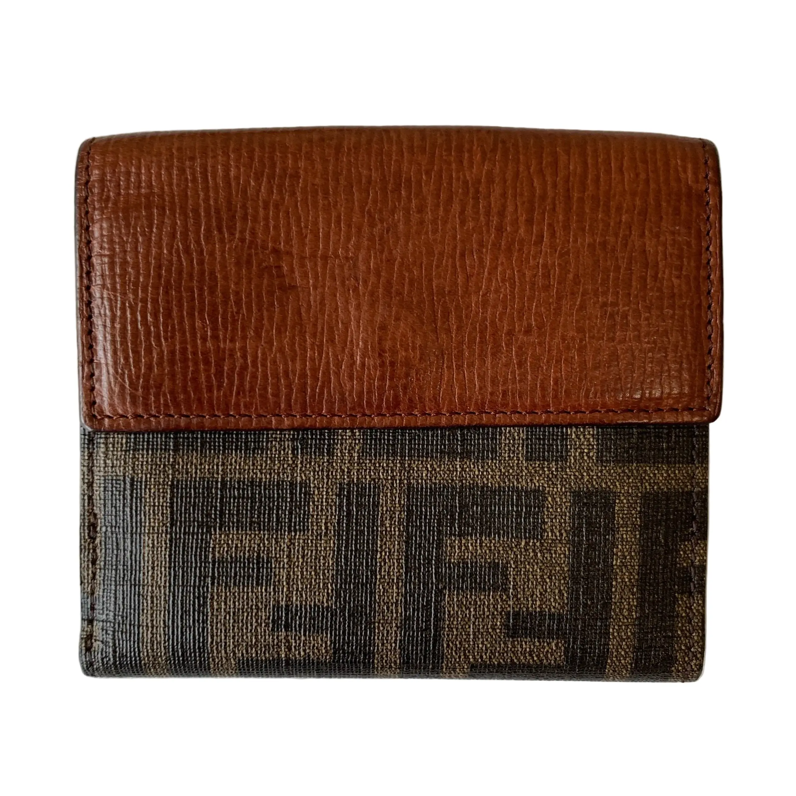 Pre-owned FENDI Wallet Small Leather Goods zucca monogram compact authentic with COA box dust bag