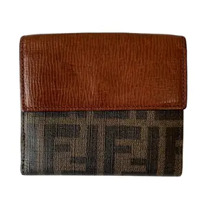 Pre-owned FENDI Wallet Small Leather Goods zucca monogram compact authentic with COA box dust bag
