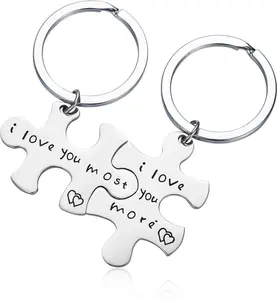 Stainless Steel I Love You More I Love You Most Couples Keychains Set,Personalized Couples Jewelry, Gift for Boyfriend Girlfriend