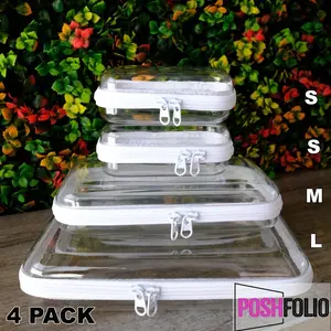 Poshfolio White Hard Shell Clear Cases with Double Zipper - Perfect for Organizing at Home and On the Go SET 2 Small, 1 Medium and 1 Large