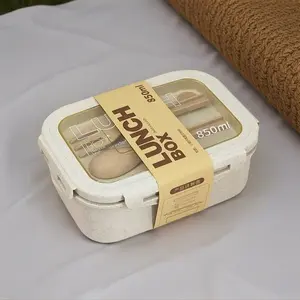 1pc lunch box with two compartments, built in cutlery set, reusable and microwave heated (with lid removed), suitable for kitchen, outdoor, school supplies, and kitchen utensils