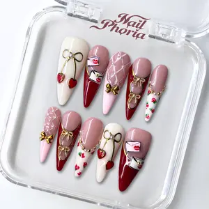 NailPhoria BLUSH AFFAIR (NFC) - Valentine Handmade Press-On Nails | Reusable, Salon-Quality, Long-Lasting, Glossy Design