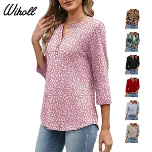 WIHOLL FASHION 3/4 Length Sleeve Womens Tops Fashion Clothing V Neck T Shirts Dressy Blouses Business Casual Outfits Tunic Tops Womenswear Womenswear