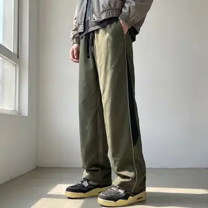 Men's Army Green Wide Leg Techwear Cargo Pants - Vintage Outdoor Utility Pocket Trousers, Relaxed Baggy Gorpcore Style, Quick Dry Tech, All Season Activewear for Baseball, Sneakers, Tee & Cap Pairing