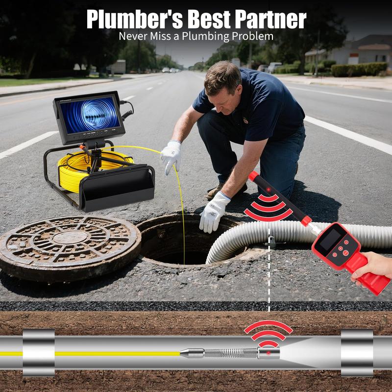 Garvee Sewer Camera with 512Hz Locator & Distance Meter – 100Ft Pipe Inspection Camera with 9” 1080p Monitor, IP68 Waterproof Borescope Snake, 12 LED, DVR Recording & 16GB SD Card for Drain, Plumbing, Ducts