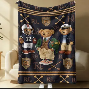 Polo Bear Blanket, Vintage Sporty Themed Bedding Set, Suitable For Both Car And Home Use As A Warm Blanket，Luxury Vintage Throw Blanket