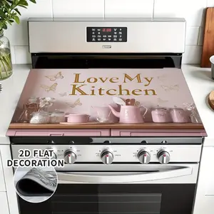 1 decorative stove cover, 2D graphic design with soft pink/beige butterfly and heart-shaped hollow - suitable for gas/induction cooker protective cover, scratch resistant surface, diatomaceous earth oven mat, Stove Plate