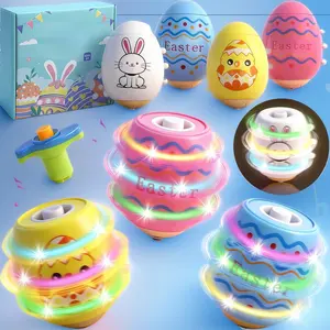 4 Pack Light Up Spinning Tops for Kids – Easter Basket Stuffers, Glow in The Dark Egg Fillers, Party Favors & Goodie Bag Toys for Boys, Girls, Toddlers