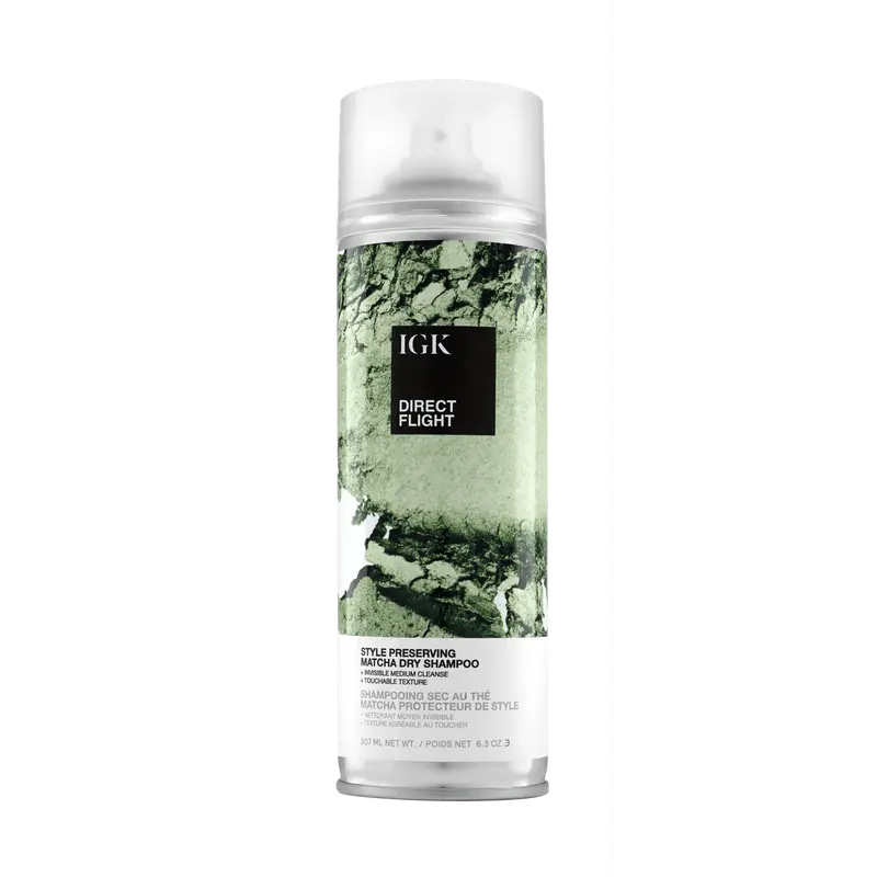 IGK DIRECT FLIGHT Multi-Tasking Matcha Dry Shampoo | Light Cleanse + Style Preserving | Vegan + Cruelty Free | 6.3 Oz
