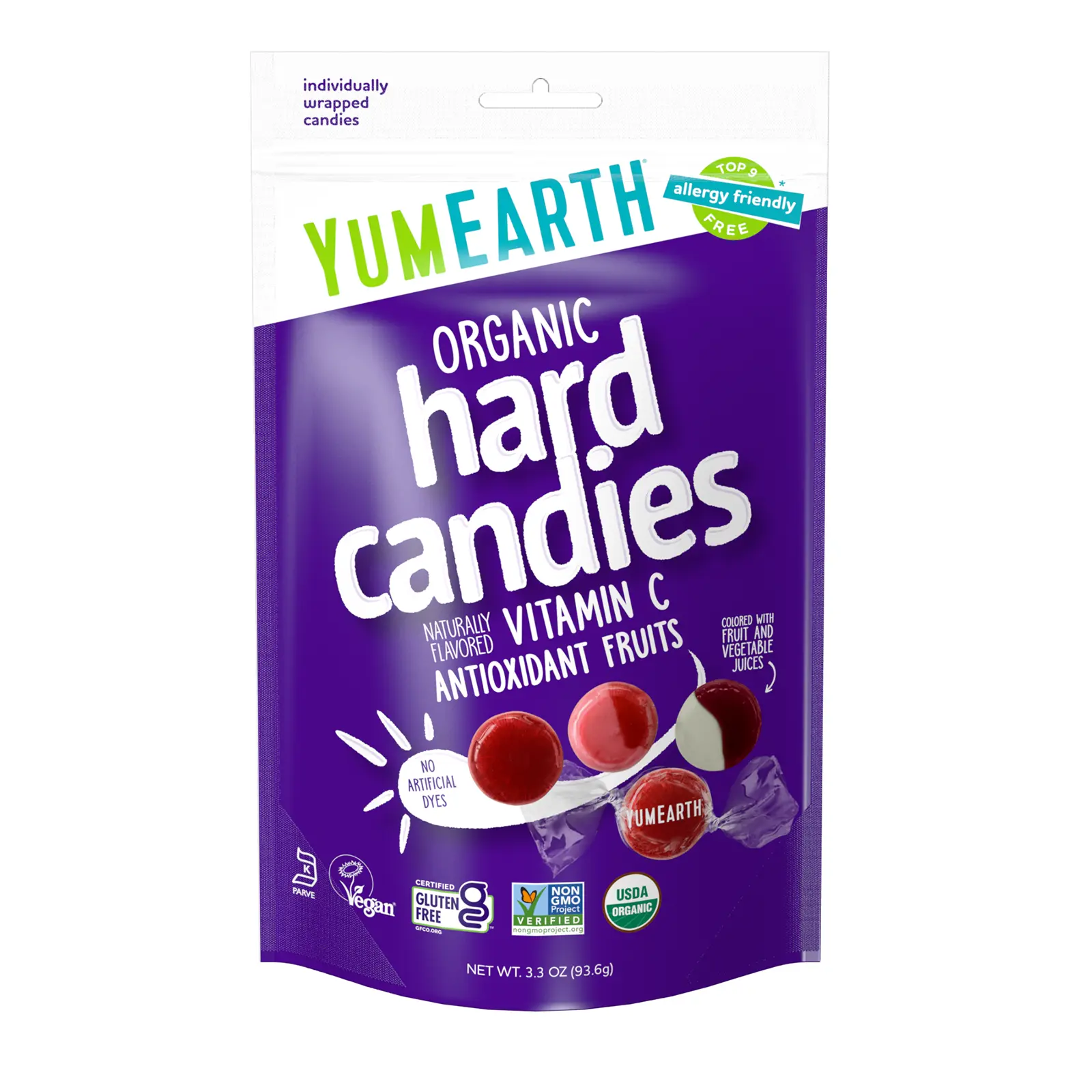 YumEarth Organic Vitamin C Hard Candies, Antioxidant Fruits, 3.3 oz (93.6 g)