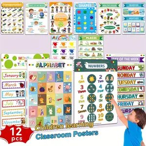 12 Pcs Children Early Education English Learning Posters Wall Art, Educational Visual Aids for Kids' Development & Home Schooling