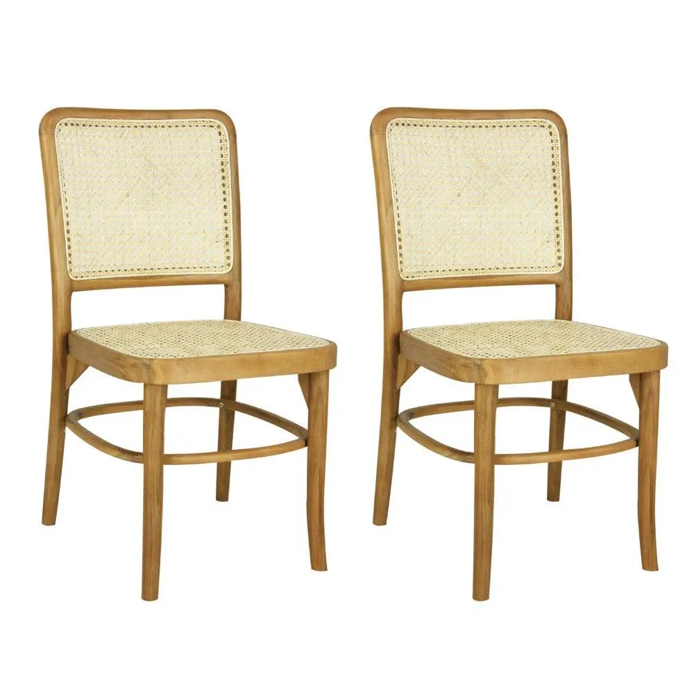 JONATHAN Y Colmar Mid-Century Vintage Wood Rattan Dining Chair (Set of 2)