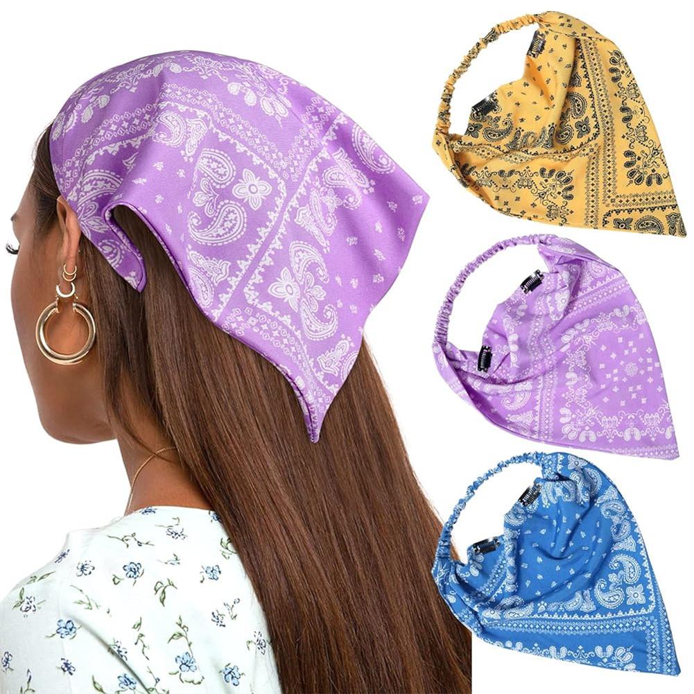 3PCS/Set Chic Style Floral Printed Elastic Hair Scarf Headband Chiffon Head Kerchief Headband Flower Hair Scarves Hair Clips Hair Bandanas Decoration