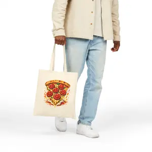 Pizza Slice Tote Bag — Smiley Pepperoni Canvas Grocery & Beach Tote