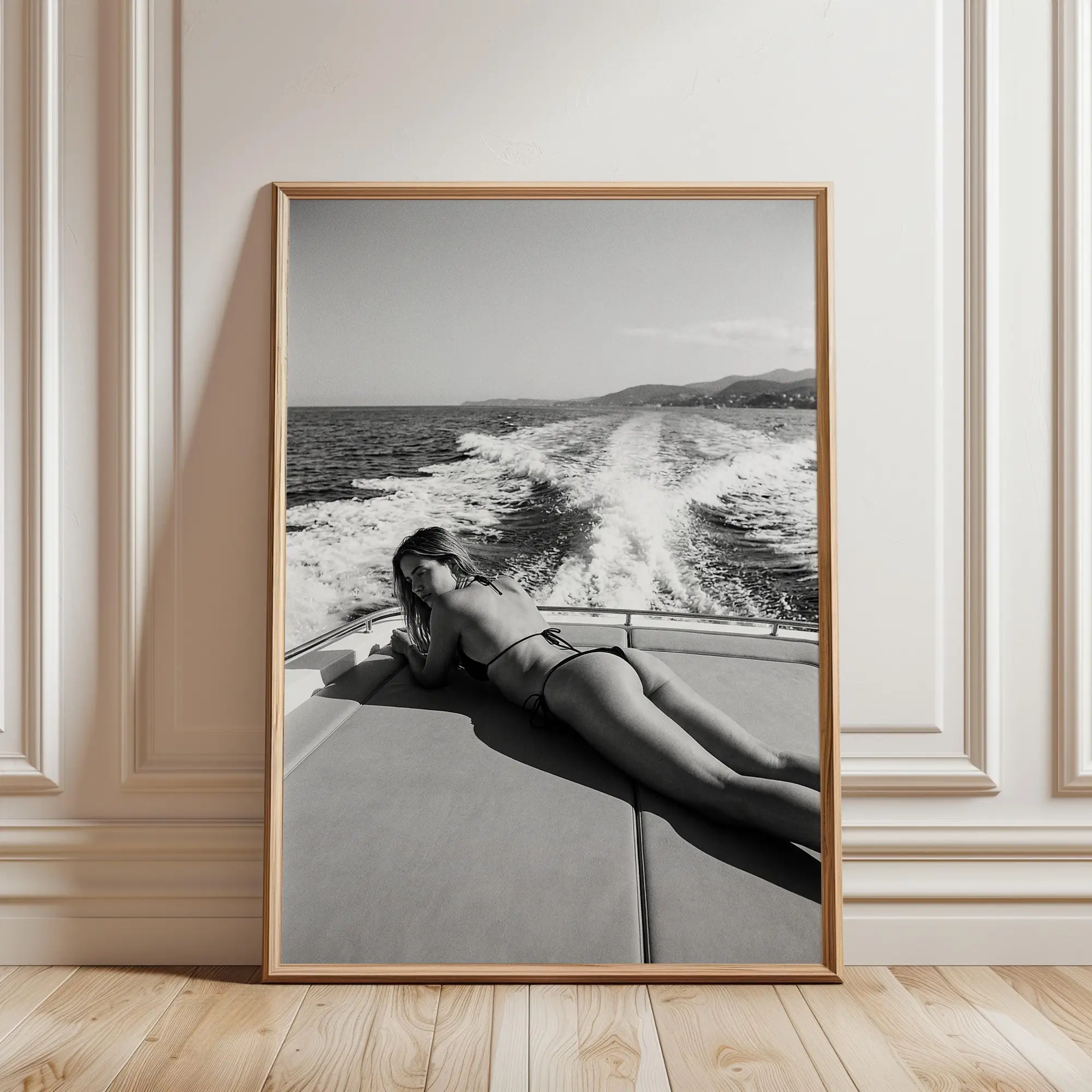 Jet Set Inspired Boat Print Vintage Beach Wall Art Old Money Coastal Decor Black and White Photography Printable Poster