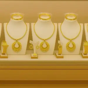 Brazilian Plated Jewelry Set - Gold-Tone Necklaces, Earrings, and Bracelets with Intricate Designs