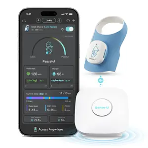 Sense-U Smart Baby Monitor Sock Shoe 2 (Long Range) with Transmissive PPG Foot Sensor，Track Sleep Patterns and Movement Base Station Display Room Temperature & Humidity