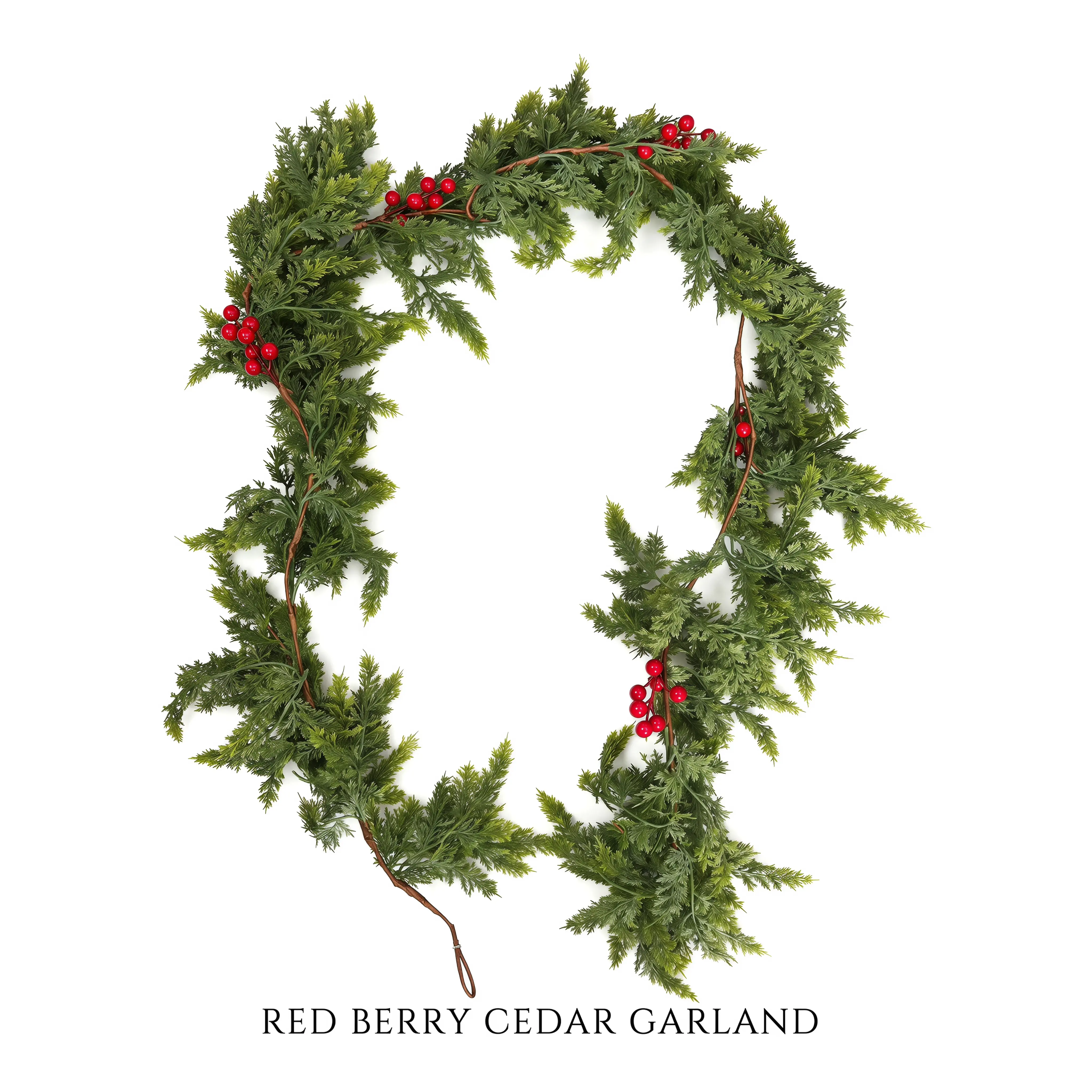Artificial Cedar Christmas Garland with Red Berries, Realistic Faux Evergreen Greenery for Mantel, Staircase, Doorway & Holiday Decor