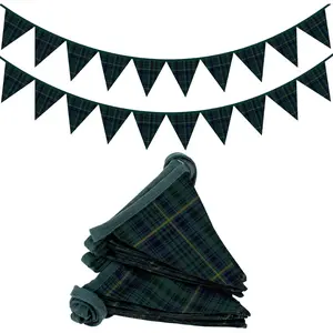 2 count Green Blue Tartan Plaid Pennant Banner Flags Fabric Garland Triangle Bunting Flags 7.75 ft Playroom Wall Decor for   Shower Birthday  Party Decorations