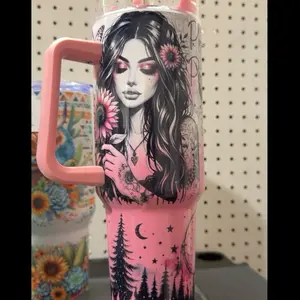 Positive Mind Positive Vibes Tumbler 40oz Stainless Steel Handmade Lid Straw Bottle Drinkware Water Bottles Cup Mug Portable Bottled Washable Reusable Insulated Flasks