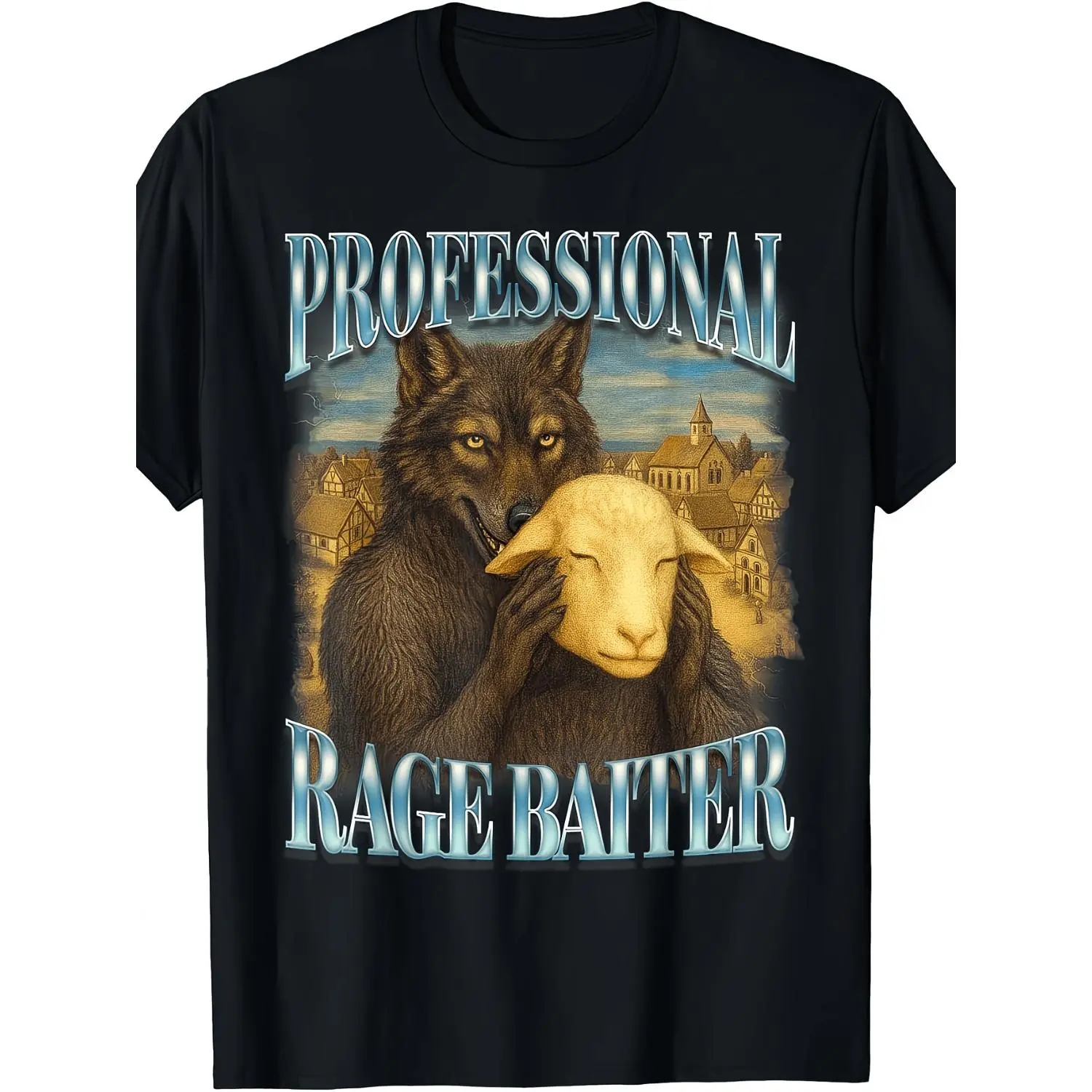 Professional Rage Baiter Wolf Sheep Funny Internet Meme T-Shirt, Vintage Bootleg Graphic Tee For Internet Troll Humor Lovers  funny graphic tee  humor graphic tee