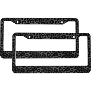 Stainless License Plate Frames Black Leopard Print License Plate Frame Holder Covers License Plate Covers for Front Rear Tag Accessories Tag Holder Cover