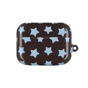 Y2K Baby Blue Dotted Stars AirPods Case – No Keychains, Dark Aesthetic Black & Blue Star Print  Retro Cute Protective Cover, AirPods Accessories