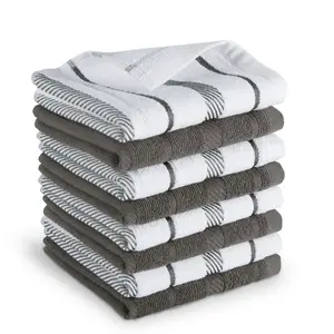 KitchenAid Albany Dishcloth 8 Pack Set, Charcoal Grey/White, 12"x12"