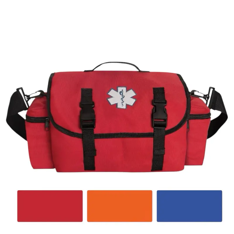 ROTHCO Polyester Medical Emergency Bag for First Responders - Storage Organizer with Reflective Star Emblem, 3-Section Central Compartment, Zipper Closure, Drawstring, 2 Open-Top Front Pockets, 15x9x7", Ample Storage, Blue 3342