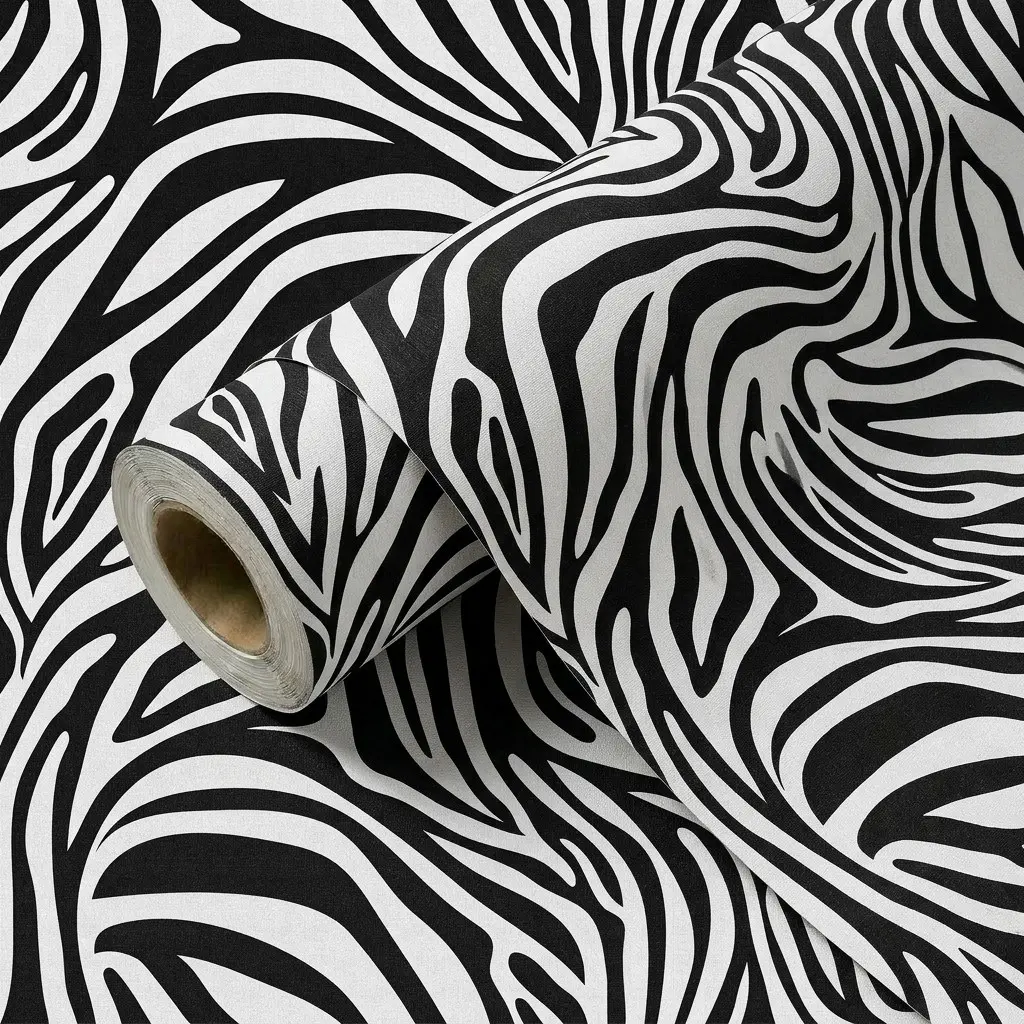 1 Roll 44.5CM(17.5") Black White Zebra Print Striped Wallpaper Peel And Stick, Self Adhesive Removable Waterproof Vinyl Contact Paper For Wall Cabinet Wardrobe Home Decor