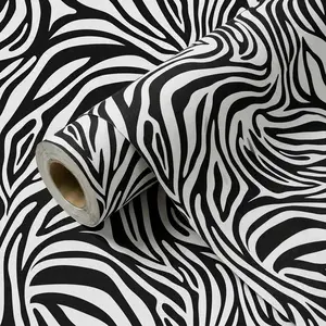 1 Roll 44.5CM(17.5") Black White Zebra Print Peel And Stick Wallpaper, Self Adhesive Removable Waterproof Vinyl Contact Paper For Wall Cabinet Wardrobe Home Decor
