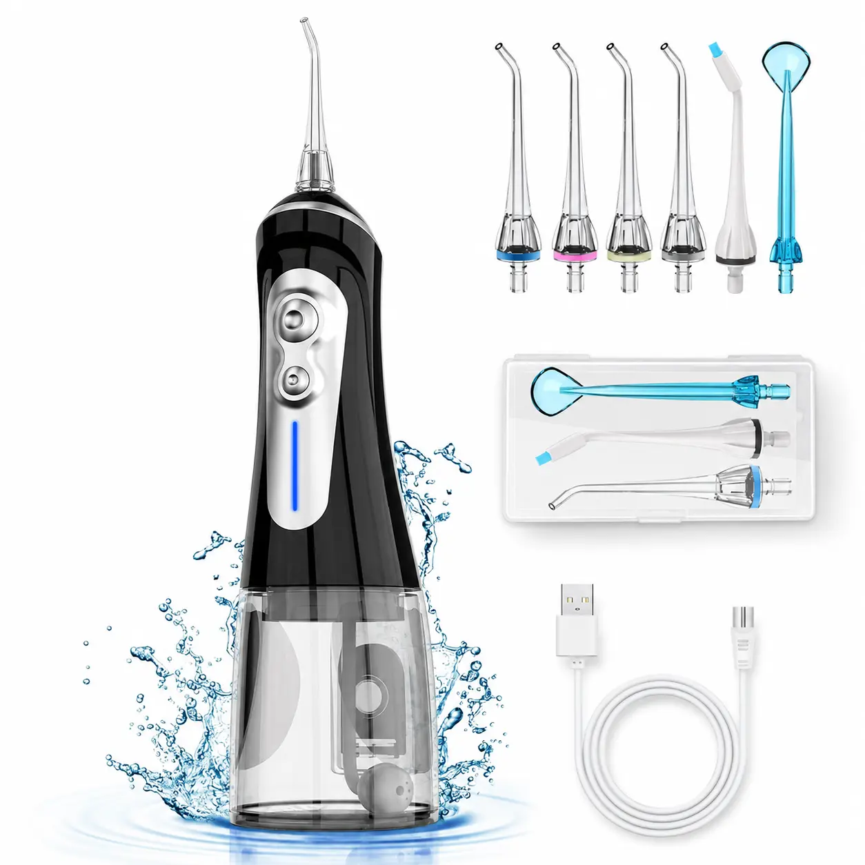 Portable Rechargeable Oral Irrigator, Dental Cleaner with 5 Modes and 6 Nozzles, IPX7 Waterproof, Ideal for Braces and Sensitive Teeth