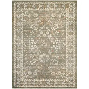 Alara Vintage Garden Floral Washable  Green Rug