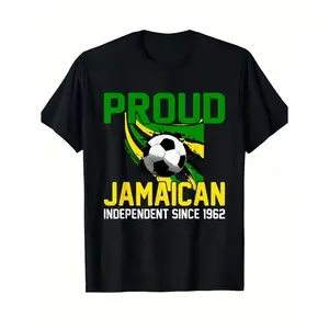 Jamaica Football Team Graphic T-Shirt Retro Green Reggae Themed Jamaican Football Federation Soft Breathable Cotton Casual Fan Apparel