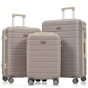 #TikTokShopBacktoSchool Premium ABS Travel Luggage Set , 3-Piece TSA Lock Suitcase Ensemble with 20, 24, and 28 Inch Sizes with 360° Spinner Wheels, rosybrown