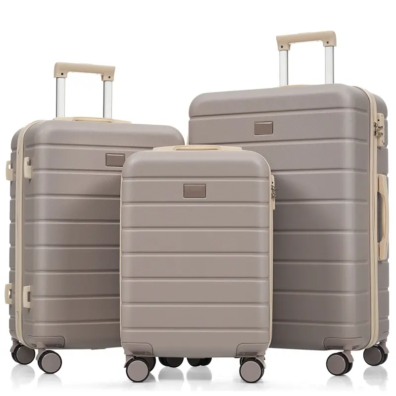 #TikTokShopBacktoSchool Premium ABS Travel Luggage Set , 3-Piece TSA Lock Suitcase Ensemble with 20, 24, and 28 Inch Sizes with 360° Spinner Wheels, rosybrown