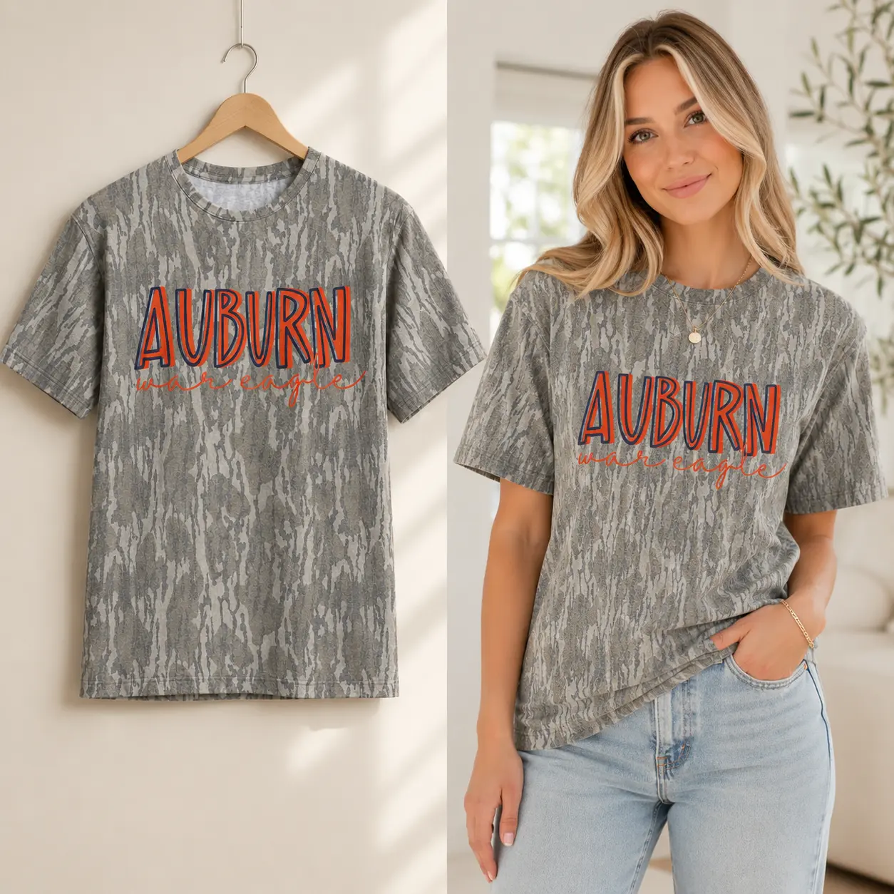 Auburn War Eagle Camo T Shirt Trendy College Game Day Graphic Tee Casual Football Season Outfit