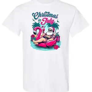 Christmas In July T-Shirt- Funny Graphic Santa Tee Christmas Shirt Santa FlamingoWuujh shop