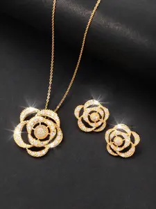 Women's Elegant Rose Design Pendant Necklace & Stud Earrings, Exquisite Trendy Jewelry Set, Fashionable Accessories for Party & Daily Clothing Decor