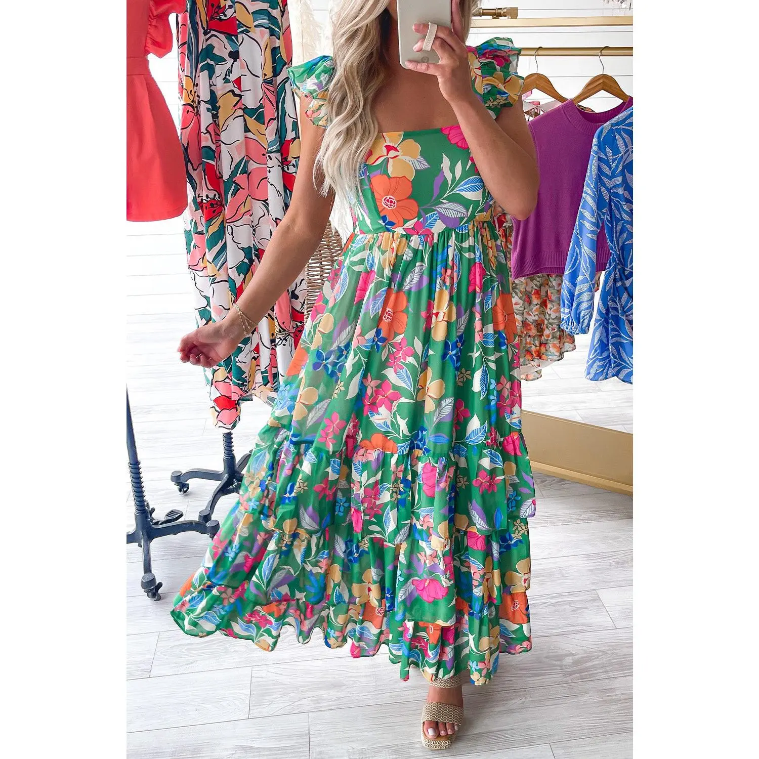 Loft floral dress green - TikTok Shop