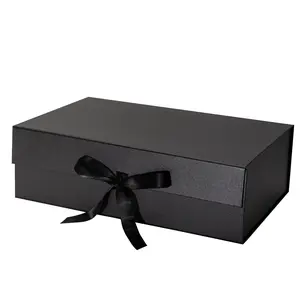2 Piece Ribbon Foldable Gift Box, Magnetic Closure Rectangular Gift Box, Ideal for Wedding, Bridal Shower, Birthday Party, 35x20x12cm