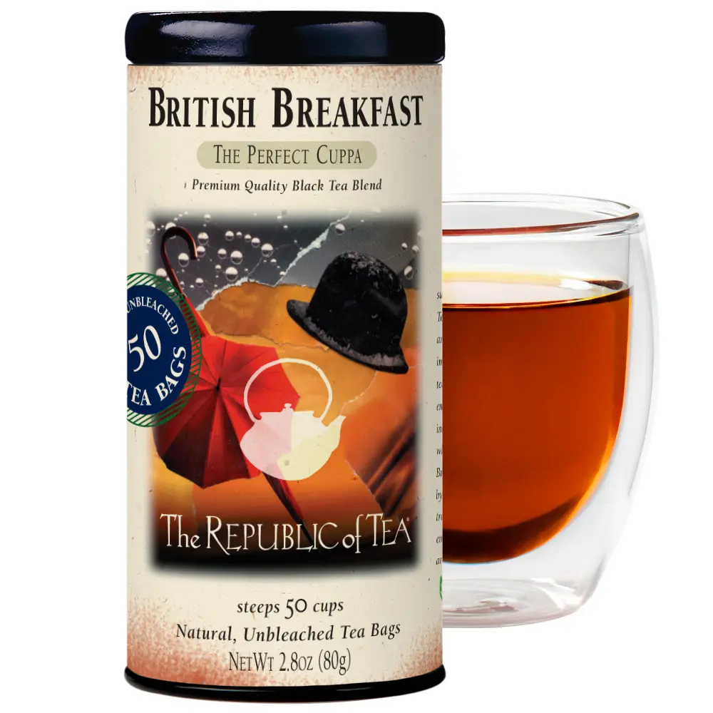 The Republic of Tea British Breakfast Black Tea 2.8 oz Tin, 50 Tea Bags, Gourmet Black Tea | Caffeinated