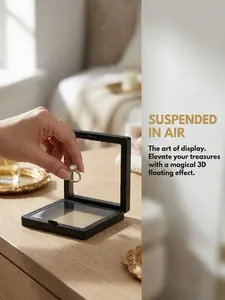 5-Pack (7cm×7cm) 3D Black Floating Display Cases, Dustproof Jewelry Packaging, Transparent Hanging Storage Boxes with Elastic Membrane, for Necklaces, Bracelets, Rings, Coins, Earrings & Brooches, Suitable as Gift Boxes for Retail and Personal Use