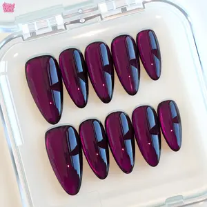 Plum Cat Handmade Press-On Nails | Medium Almond Shape, 10pcs | Luxury Plum Cat Eye Design | Deep Plum Burgundy & Cat Eye Aurora Gradient Accents | Reusable DIY Nail Kit for Women | Trendy Nails for Spring, Summer, Dates & Daily Wear | Elegant Luxury Look