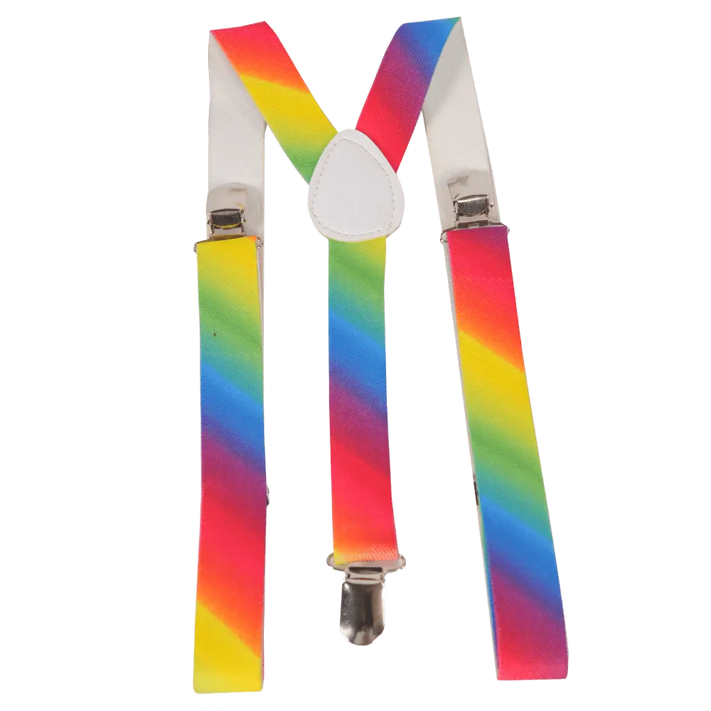 Rainbow Suspenders | Colorful Adjustable Y-Back Rainbow Suspenders with Silver Clasps for Men & Women - Party Dress Up & Costume Accessory - Unisex Fashion