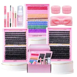Lash Clusters Kit DIY Lash Extension Kit 3D Effect Cluster Lashes 840Pcs Cluster Eyelash Extensions Wispy Eyelash Clusters with Lash Bond&Seal,Gift Packs for Beginners Bulk Pack(12 Counts Lash