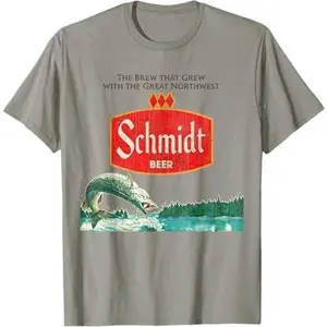 Vintage Schmidt Beer Retro Defunct Fishing Nature Scene T-Shirt