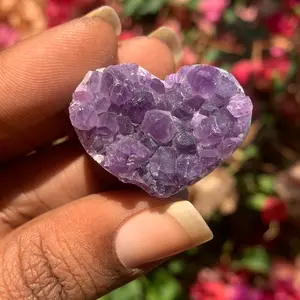 Natural Amethyst Crystal Heart Geode Carving